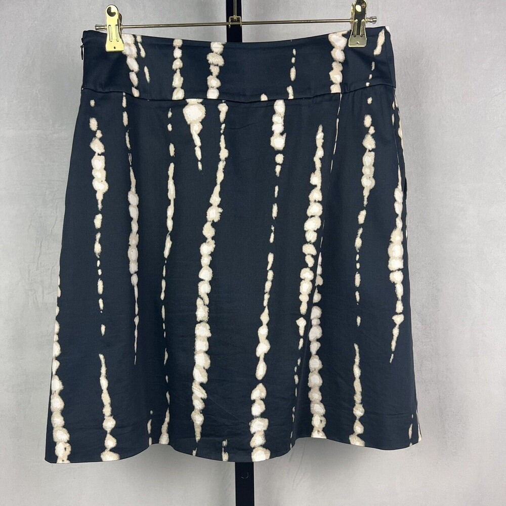 Ann Taylor Skirt Women 6 Navy Cream Abstract Print A-Line Pockets Career Work
